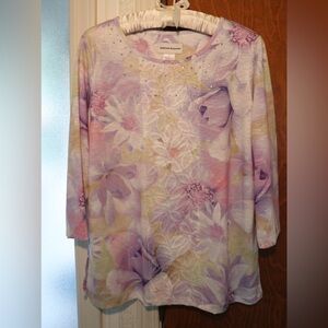 Alfred Dunner Pastel Floral Blouse with Stud Accents